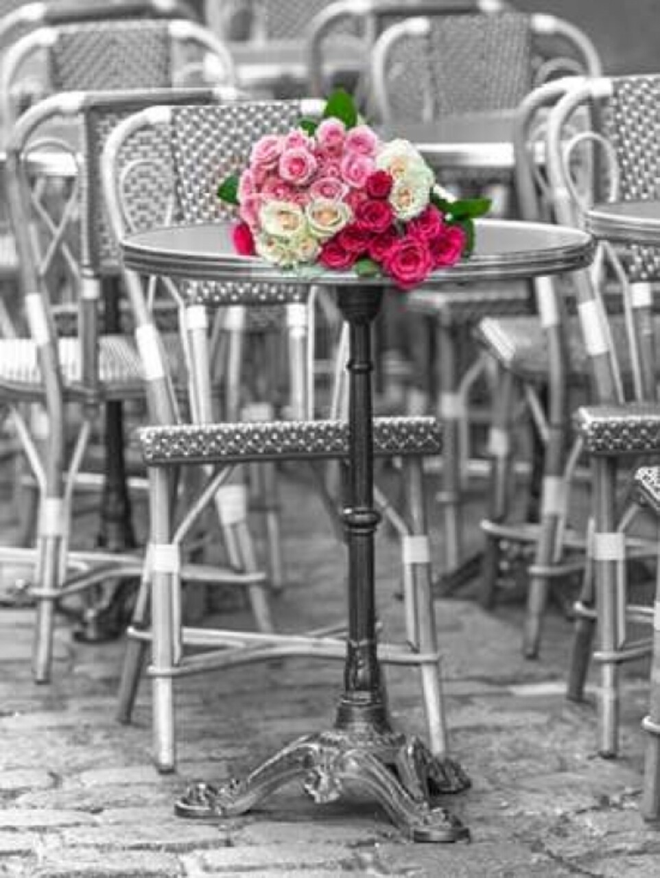 Bunch of Roses on street cafe table in Paris, France Poster Print by Assaf Frank - Item # VARPDXAF20140920468C02